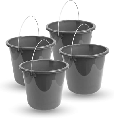 Set van 4 Huishoudemmers 5L - Stevige Poets- en Universale Emmer met Metalen Handvat in Diverse Kleuren