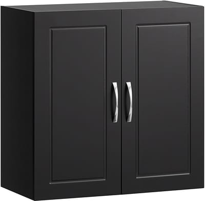 SoBuy Wandkast met 2 Deuren – Zwart 60x30x60cm, FRG231-SCH – Houten Opbergkast met Verstelbare Plank – voor Badkamer, Keuken