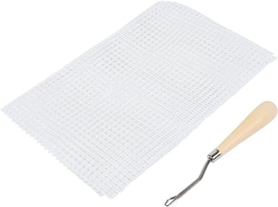 DIY Haakmat voor Latch Hook - Mesh Canvas voor Tapijt, Handwerken en Creatieve Projecten - 50 cm met Houten Handvat