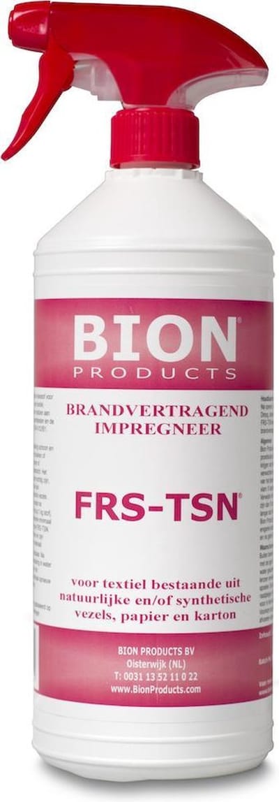 Brandvertrager FRS-TSN 1 liter Brandvertragend ("brandwerend") impregneer voor Gordijnen, Textiel, Papier en Karton