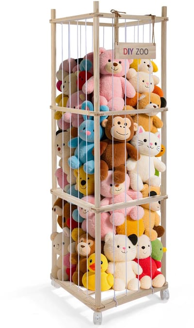 Sello! knuffelopberger – 4 zwenkwielen – 3 niveaus – afgeronde hoeken – soepel elastiek – naturel – grenenhout – 138 x 41 x 41 cm