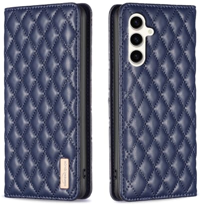 Voor Samsung Galaxy S24 FE 5G Diamond Lattice magnetische lederen flip telefoonhoesje (blauw)