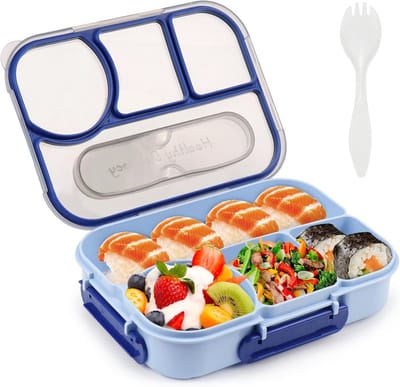 Broodtrommel voor kinderen - veelzijdige lunchbox - 4 vakken - blauw