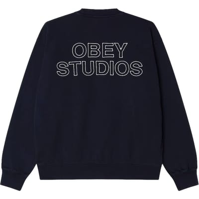 fenol Obey studio's vervaagde crew fleece - donker marine vervaagde wash