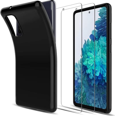 Silicone hoesje zwart met 2 Pack Tempered glas Screen Protector Geschikt voor: Samsung Galaxy S20 FE
