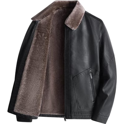 Nieuwe Winter Leren Jas voor Heren voor Heren van Middelbare en Oudere Leeftijd Revers met Verdikt Fluweel Geïntegreerde Grote Maat Heren Leren Jas L black