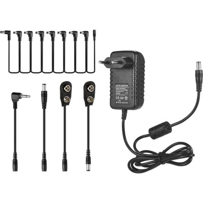 Caline CP-07B Gitaareffecten Voedingsadapter DC 9V 1A met 8-weg Daisy Chain-kabel omgekeerd EU Plug zwart