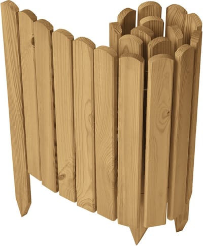 Garronda Rollborder - Flexibele houten - Gazonafscheiding - Palissade padenafscheiding - kan worden ingekort - Lichtbruin - Hoogte: 40 cm, hekje 100 cm - GD-BRU-Rollborder100