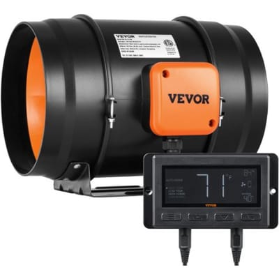 VEVOR Inline Kanaalventilator, 8 inch 807 CFM met temperatuur- en vochtigheidsregelaar, stille EC-motor, ventilatieventilator voor koelboosters, kweektenten en hydrocultuur.
