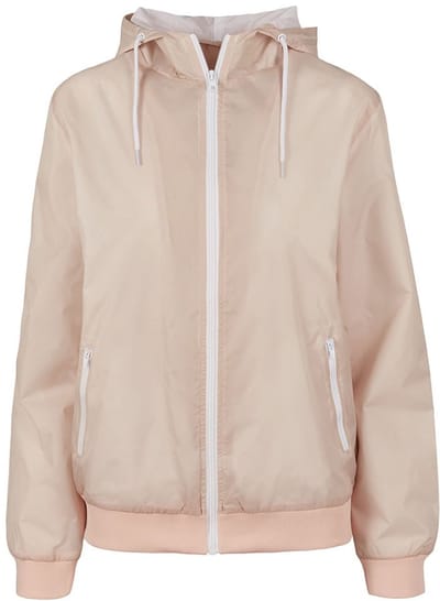 Build Your Brand - Windrunner Dames Hoodie met Rits - Light Pink/White maat XXL