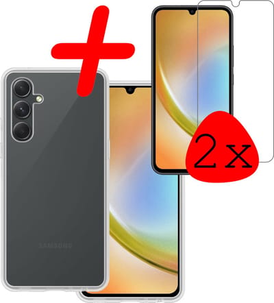 Hoesje Met 2x Screenprotector - Geschikt voor Samsung Galaxy A34 - Sterk & Shockproof - Back Cover - Siliconen Case - Telefoon Hoes - Transparant