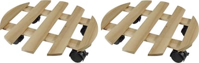 2x Ronde plantentrolley hout 35 cm - Woonaccessoires/decoratie - Home deco - Kamerplanten trolley/roller rond