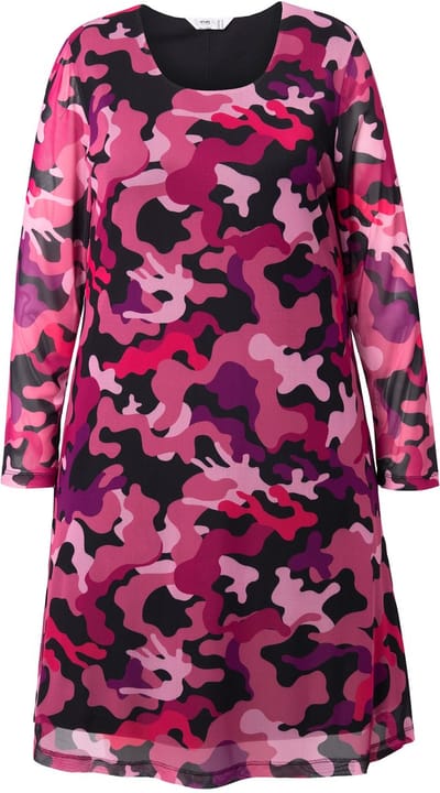 Angel of Style - Dames - Mesh-jurk camouflage gerimpeld lange mouwen - Roze - Maat 44