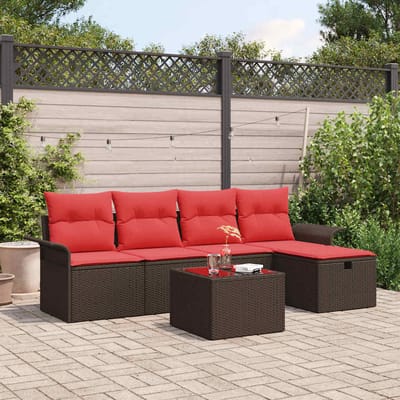 vidaXL - Tuinbank - Set - 6 - st - Bruin - en - Rood - poly - rattan