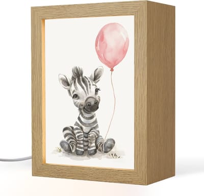 Nachtlampje 15x20 cm - Kinder lampje - Zebra - Baby - Dieren - Roze ballon - Tafellamp kinderkamer - Slaapkamer lamp - Bedlamp kinderen - Kinderlampje stopcontact - Wandlamp babykamer - Nachtlampjes
