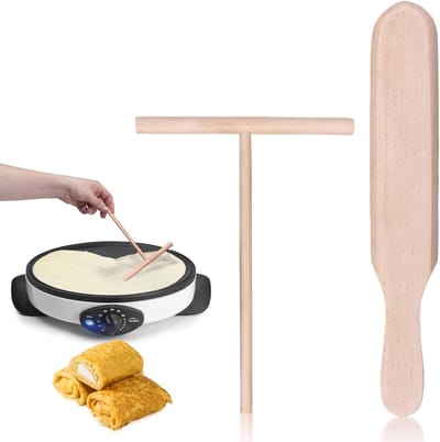 Pannenkoeken spatel set - Pannenkoekenverdeler Crêpes maker - Pannenkoeken bakken - Natuurlijk beukenhout - 2-delig - Houtkleur
