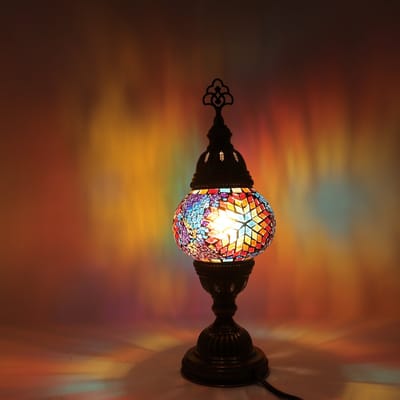 Turkse Lamp - Mozaïek Lamp - Tafellamp - Marokkaanse Lamp - Oosterse Lamp - Recht model - Ø 12 cm - Hoogte 30 cm - Authentiek - Handmade - Kleurrijk -