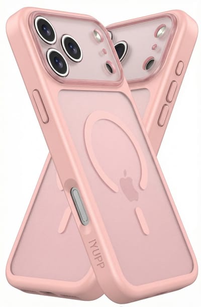IYUPP Hoesje Geschikt voor iPhone 17 Pro Max Hoesje - Geschikt voor MagSafe - Shockproof Back Cover - Roze Transparant