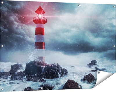 Gards Tuinposter Vuurtoren tijdens een Storm - 120x80 cm - Tuindoek - Tuindecoratie - Wanddecoratie buiten - Tuinschilderij
