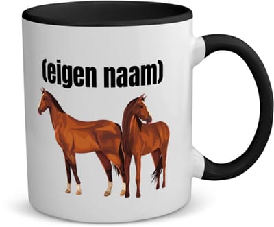 Akyol - paarden koffiemok - theemok - zwart - Paarden - paardenliefhebebrs - met eigen naam - paarden spullen - gepersonaliseerd - 350 ML inhoud