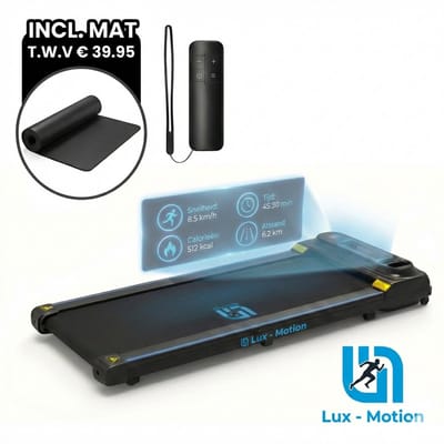 Lux-Motion Elektrische Loopband (1-10 km/u) 003N – Inklapbare Wandelband voor Thuis & Kantoor – Met Bluetooth & FitShow App – Inclusief Gratis Beschermmat (t.w.v. €39,95) – LED Display & Afstandsbediening