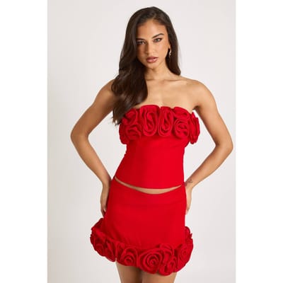 boohoo Dames Mini-rok met rozetafwerking | Red | Maat: 8
