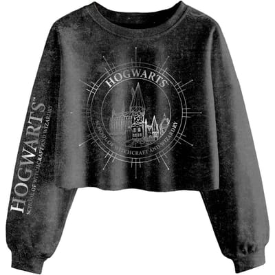Harry Potter Dames/dames Zweinstein Sterrenbeeld Acid Wash Crop Sweatshirt (Zwart)