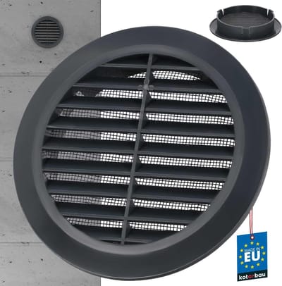 Ventilatierooster 100 mm rond Antraciet met Insectengaas Kunststof Lamellenrooster Buisaansluiting Afvoerrooster voor Vloer en Muur
