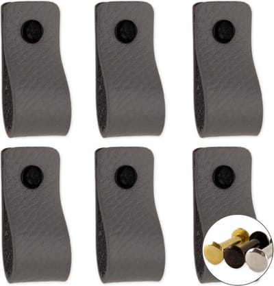Leren handgrepen - Grijs - 6 stuks - 12,5 x 2,5 cm - incl. 3 kleuren schroeven - Grijze handgrepen leer - Leren meubelgreep - Leren handvaten kast - Leren lus - Handgreep kast leer - Leren greepjes - Handvat leer - Leren deurgreep - Leren handgreep
