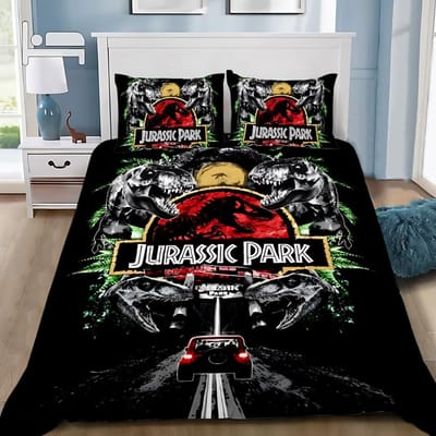 Heet J-Jurassic Dinosaurus Park Wereld Dekbedovertrek Kussensloop Dinosaurus Beddengoed Set Volwassen Jongen Meisje Slaapkamer Decoratie Enkel Dubbel US King(264*228cm)3pcs
