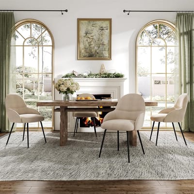 Eetkamerstoelen Set van 6 – Linnen – Met Armleuningen – Ergonomisch – Beige – Industrohome