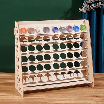 Dailygoods- Verf Organizer 54 Gaten - Houten Verf Houder - Craft Opbergrek - Pigment Inkt Fles - Miniatuur Kunst Benodigdheden - Afmetingen 40,7x13,2x32 cm - Verfstand