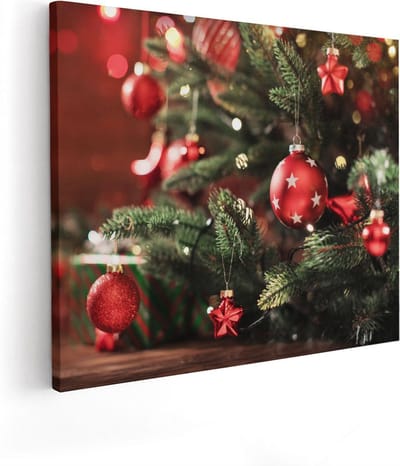 Artaza Canvas Schilderij Kerstballen - 50x40 cm - Muurdecoratie Kerst - Schilderijen Op Canvas Woonkamer - Decoratie Rood