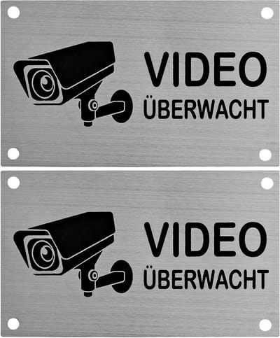 Waarschuwingsbord - Camerabewaking - Veiligheid Aangeven - Geborsteld Aluminium - 10 x 6 cm