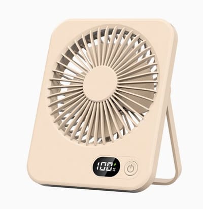Draagbare bureauventilator USB oplaadbaar - 180° kantelbaar vouwmodel - batterijscherm - 5 snelheden - ultradun stil - Beige