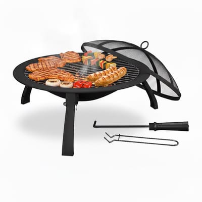 Vuurschaal bbq - Ø 51 cm - met vonkenscherm - inklapbare poten - buiten