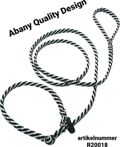 Abany quality design - 1.80 mtr zwart wit - jachtlijn - dubbele stop - retrieverlijn - wandelhoofdstel - lijn leiband met halsband - sliplijn met stop – half slip - puppylijn - vanglijn - mantrailing - - 1R20018