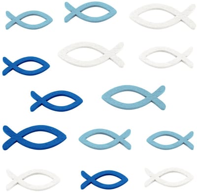 Cosensi- Decoratieve Vissen - 144 Stuks Houten Tafeldecoratie - Doopdecoratie - Verjaardagsversiering - Cadeau - Donkerblauw/Lichtblauw/Wit - Tafelversiering
