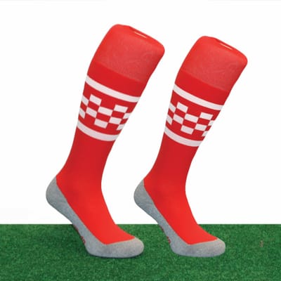 Hingly - Checker- rode - Lange sportsokken - Hockeysokken - Voetbalsokken - Maat 31-35