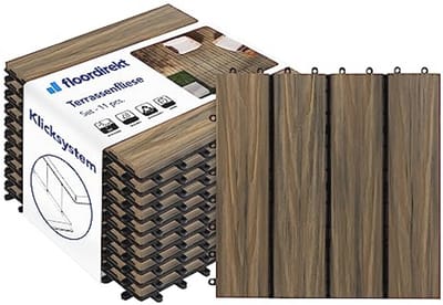 Deck Tiles met Kliksysteem voor Buiten - Weerbestendig en Met Afwateringsfunctie, 30 x 30 cm, 11 Stuks = 1 m² Mix Teak