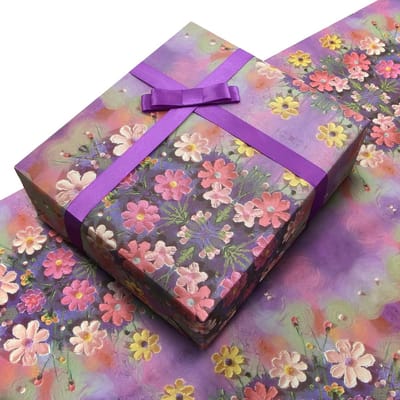 Lila Lente Inpakpapier met Madeliefjes, 4 Vellen Aquarel Bloemen, Aesthetic Inpakpapier voor Verjaardagen en Babyshowers, Feestdecoraties voor Jongens en Meisjes