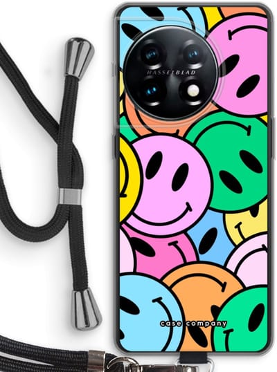 Case Company® - Hoesje met koord geschikt voor OnePlus 11 hoesje met Koord - Smiley N°1 - Telefoonhoesje met Zwart Koord - Bescherming aan alle Kanten en Over de Schermrand