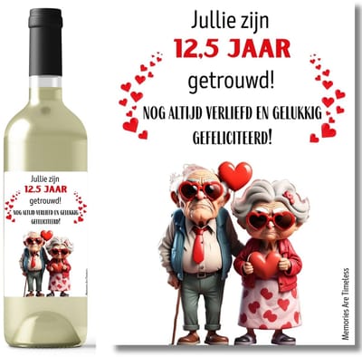 Wijnetiket 12,5 Jaar Getrouwd | Grappig Jubileum Cadeau | Huwelijkscadeau