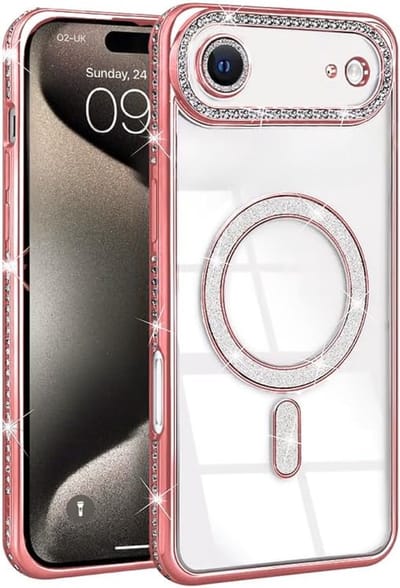 Diamant Telefoonhoesje Geschikt voor Magsafe met Camera Bescherming voor iPhone 17 Air - FuturiQ - Roze