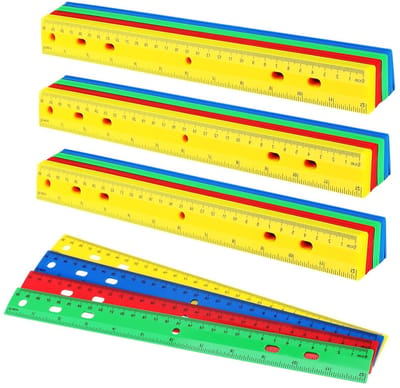 48 Stuks 30 cm Plastic Linialen in 4 Kleuren, Dubbele Schaal, Rechte Liniaal voor Kantoor en Thuisgebruik, Rood, Groen, Blauw, Geel