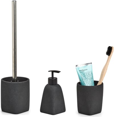 Zeller badkamer accessoires set 3-delig - kunststeen - antraciet grijs