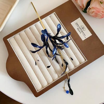 Épingle à cheveux Bian An Hua Liu Su pour femme, Avec un tempérament haut de gamme et une épingle à l'arrière de la tête, Un accessoire polyvalent pour l'ancien Hanfu bleu