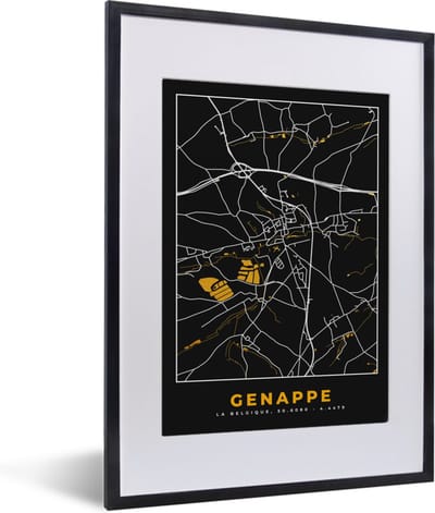 Fotolijst incl. Poster - Genappe - Plattegrond - Goud - Kaart - Stadskaart - 30x40 cm - Posterlijst