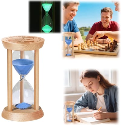 Zandloper - Houten zandloper - Valbestendige timer - Zandloper van tijd - Lichtgevend ornament - Stil stromend zand - Voor gamen, studeren, schaken, tandenpoetsen, koken en werken (Blauw - 10 minuten)