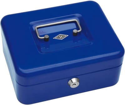 Geldcassette - Kassalade Kluisje - Kantoor Thuis Markt - Cilinderslot Munteninzet - 20x16x9 cm - Blauw